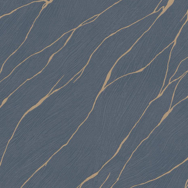 Erismann Opus 10440-08 deep navy wallpaper with warm tan stone-like veining in a modern abstract pattern.