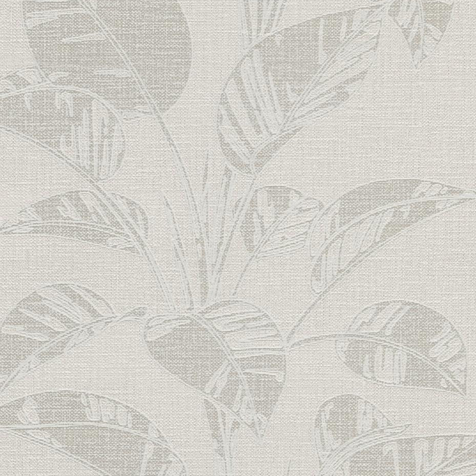 Erismann Opus 10459-02 beige non-woven wallpaper with tonal leaf motif and linen-look texture