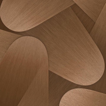 Erismann Elysium abstract geometric wallpaper with layered curved shapes in deep brown and warm bronze tones, featuring a textured finish for bold contemporary interiors.