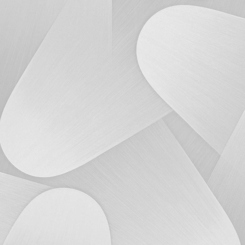 Erismann Elysium abstract geometric wallpaper with layered curved shapes in soft white and light gray tones, featuring a subtle textured finish for modern minimalist interiors.