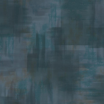 Erismann Elysium abstract wallpaper with layered block textures in deep teal, muted blue, and gray tones, creating a modern artistic look.