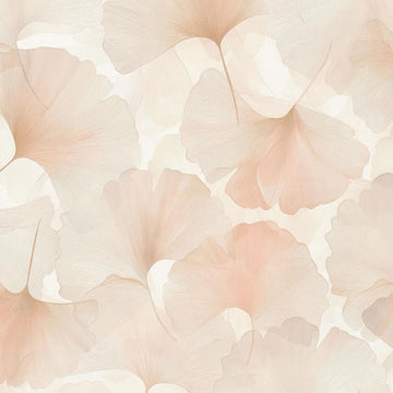 Erismann Elysium botanical wallpaper featuring delicate ginkgo leaves in soft pink and beige tones on a light background, creating a calm and elegant nature-inspired design.
