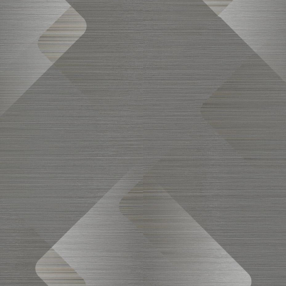 Erismann Elysium geometric wallpaper with layered diamond shapes in gray, off-white, and beige tones with a subtle textured finish.