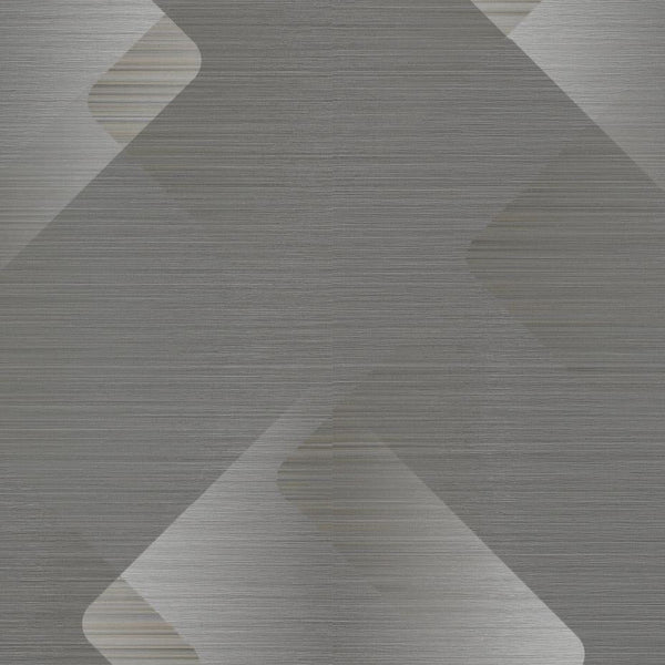 Erismann Elysium geometric wallpaper with layered diamond shapes in gray, off-white, and beige tones with a subtle textured finish.