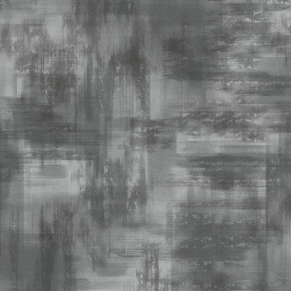 Erismann Elysium abstract wallpaper with layered block textures in shades of gray, white, and charcoal, creating a modern industrial look.