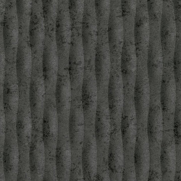 Erismann Fashion for Walls 5 textured vertical wave stripe wallpaper in black, charcoal, and gray tones with a bold industrial modern look.