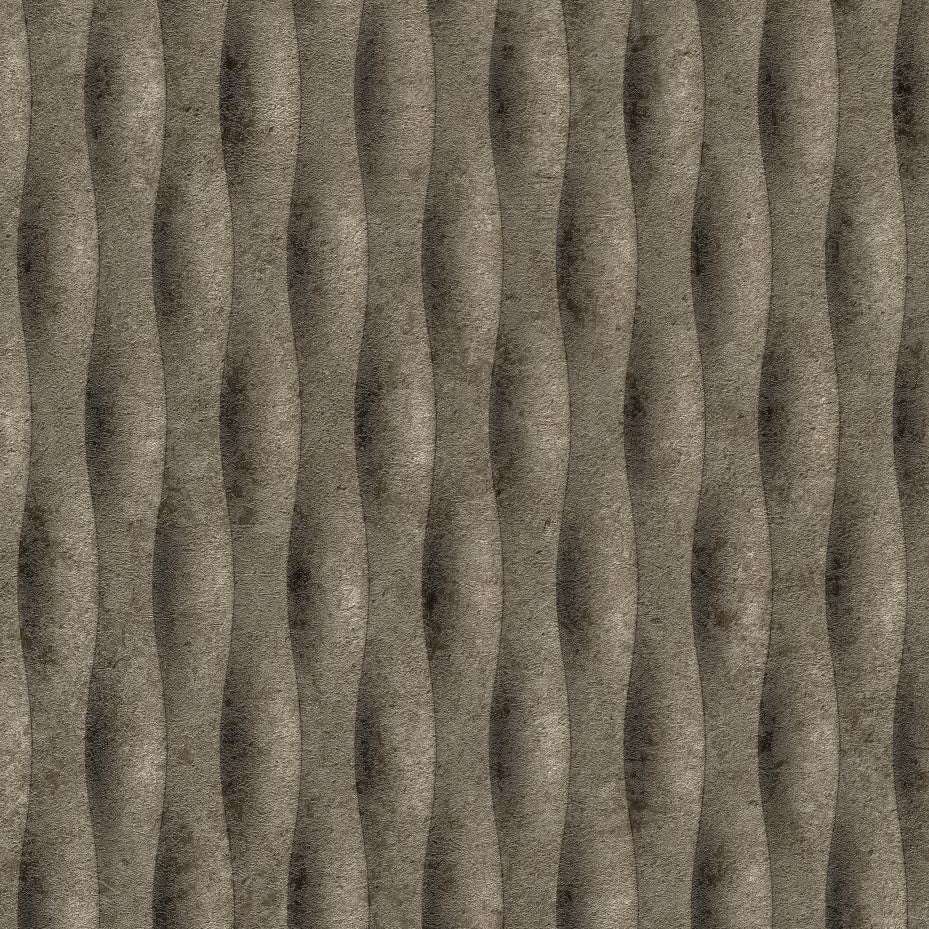 Erismann Fashion for Walls 5 textured vertical wave stripe wallpaper in brown, gray, and beige tones with a soft organic modern pattern.