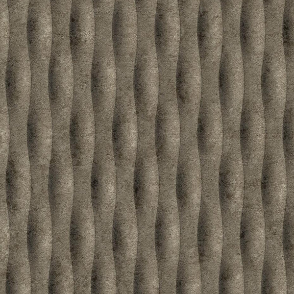 Erismann Fashion for Walls 5 textured vertical wave stripe wallpaper in brown, gray, and beige tones with a soft organic modern pattern.