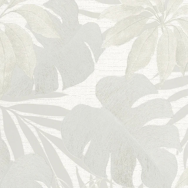 Marburg Avalon 31603 beige botanical wallpaper with oversized leafy silhouettes and a subtle fabric-effect ground.