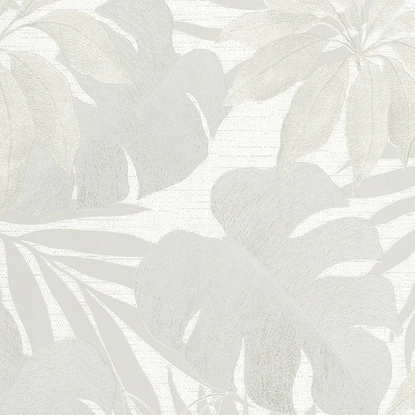 Marburg Avalon 31603 beige botanical wallpaper with oversized leafy silhouettes and a subtle fabric-effect ground.