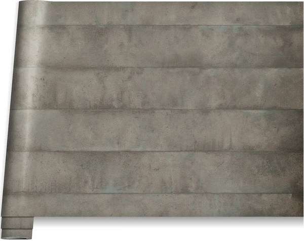 Marburg Avalon 31614 Unrolled wallpaper roll on a white background showing a mottled concrete-look texture with wide vertical tone-on-tone panels.