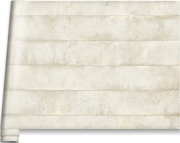 Marburg Avalon 31617 Partially unrolled wallpaper roll on a white background showing a light beige mottled surface with wide vertical panel stripes.