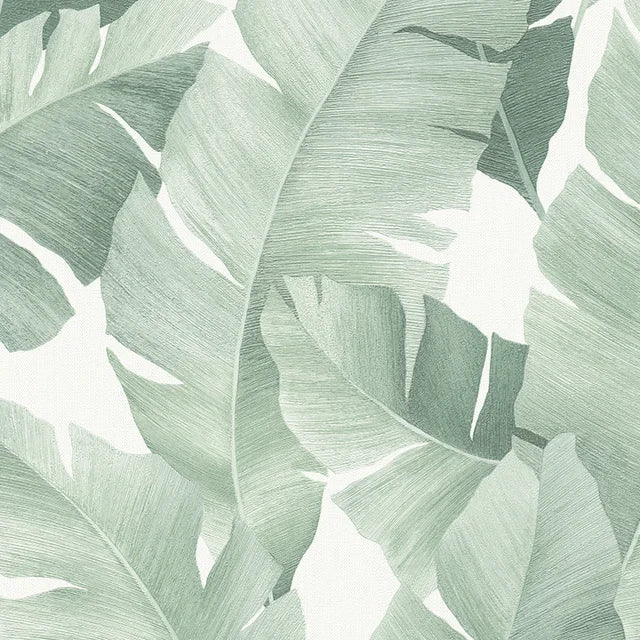 Marburg Avalon 31650 sage green palm leaf wallpaper on white