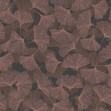 Marburg Boho 35779 wallpaper with terracotta ginkgo leaves layered over a deep charcoal ground.