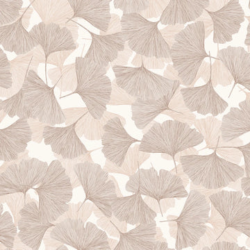 Marburg Boho 35780 wallpaper with layered ginkgo leaves in warm beige and taupe on a creamy ground.