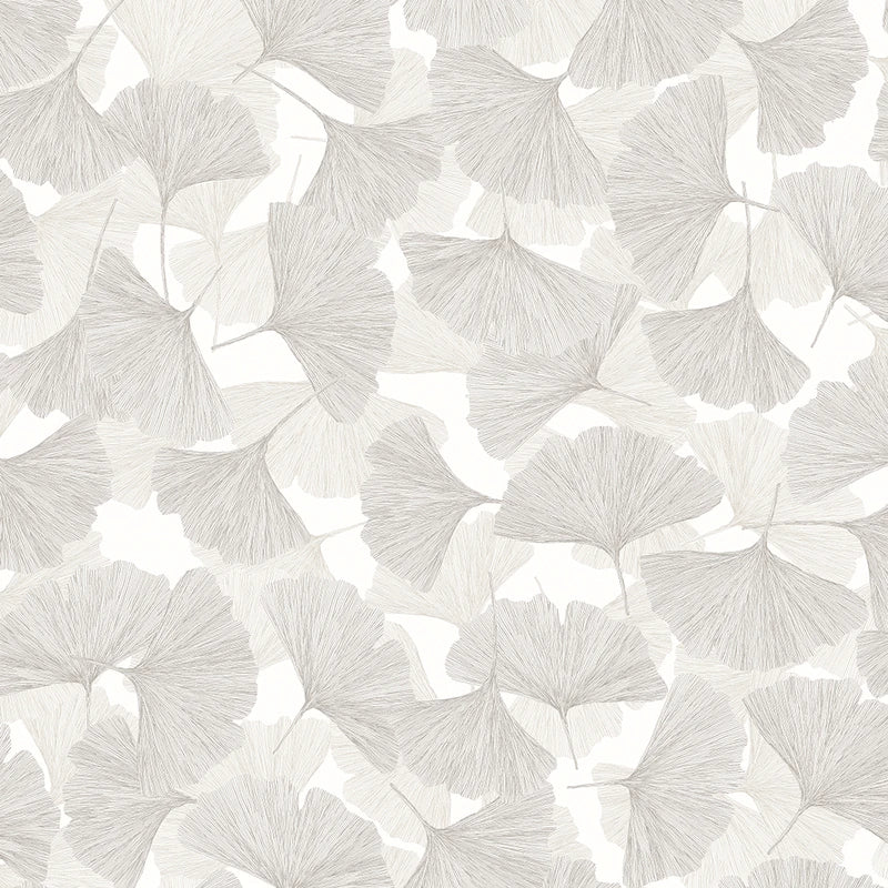 Marburg Boho 35781 light grey ginkgo leaf wallpaper on white