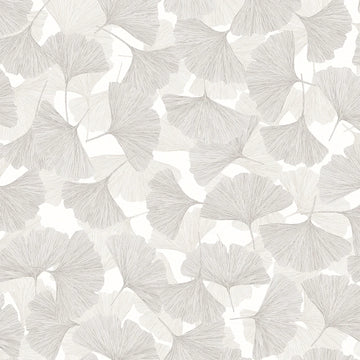 Marburg Boho 35781 light grey ginkgo leaf wallpaper on white