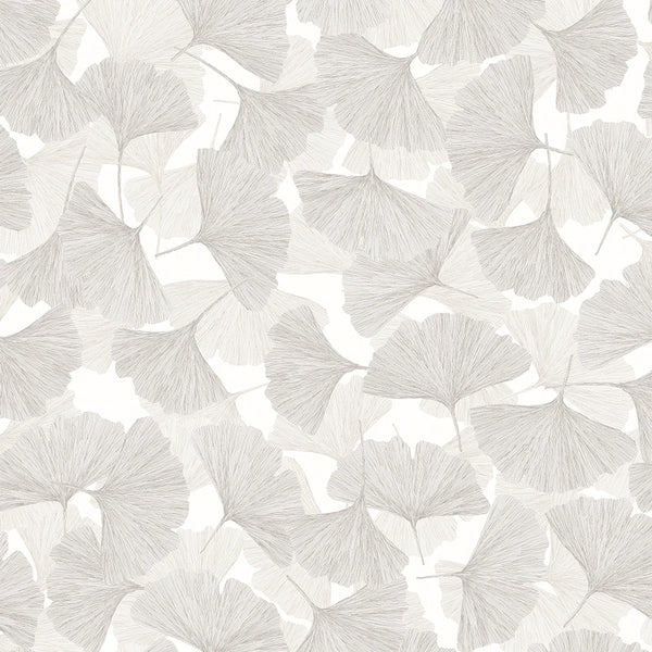 Marburg Boho 35781 light grey ginkgo leaf wallpaper on white
