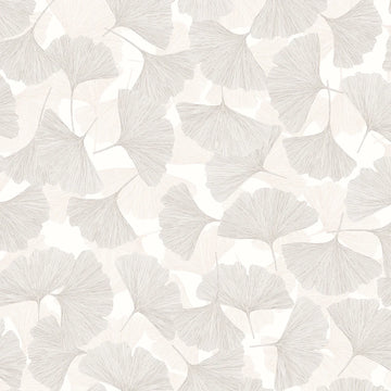 Marburg Boho 35782 wallpaper with layered ginkgo leaves in soft beige and grey on a cream ground.