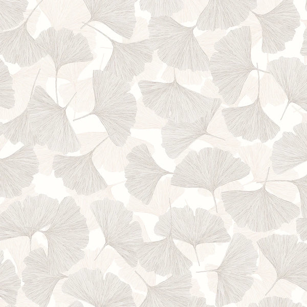 Marburg Boho 35782 wallpaper with layered ginkgo leaves in soft beige and grey on a cream ground.
