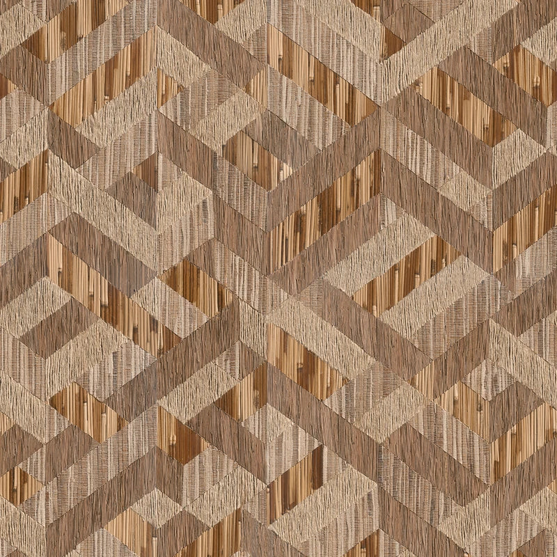 Marburg Boho 35790 geometric wood-look brown wallpaper close-up
