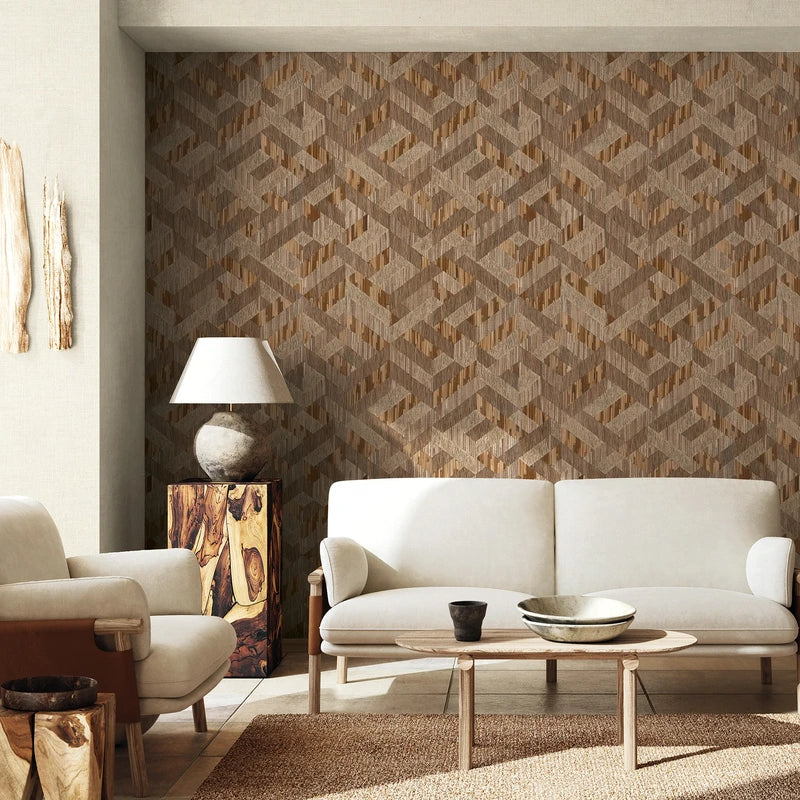 Marburg Boho 35790 geometric wood-look brown wallpaper close-up