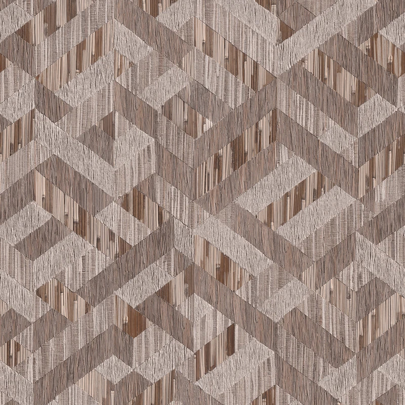 Marburg Boho 35791 warm brown and grey geometric wood-look wallpaper close-up