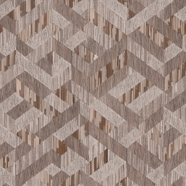 Marburg Boho 35791 warm brown and grey geometric wood-look wallpaper close-up