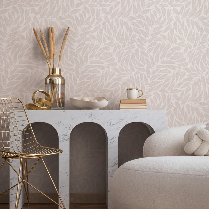 Marburg Boho 35792 light grey leafy wallpaper with a subtle linen-look texture