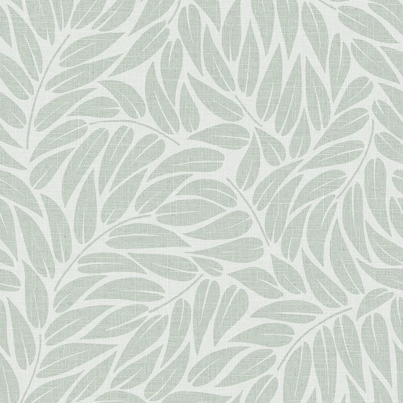 Marburg Boho 35793 sage green leafy botanical wallpaper with a subtle linen-look texture