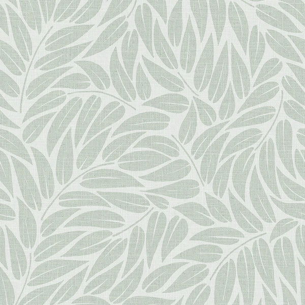 Marburg Boho 35793 sage green leafy botanical wallpaper with a subtle linen-look texture