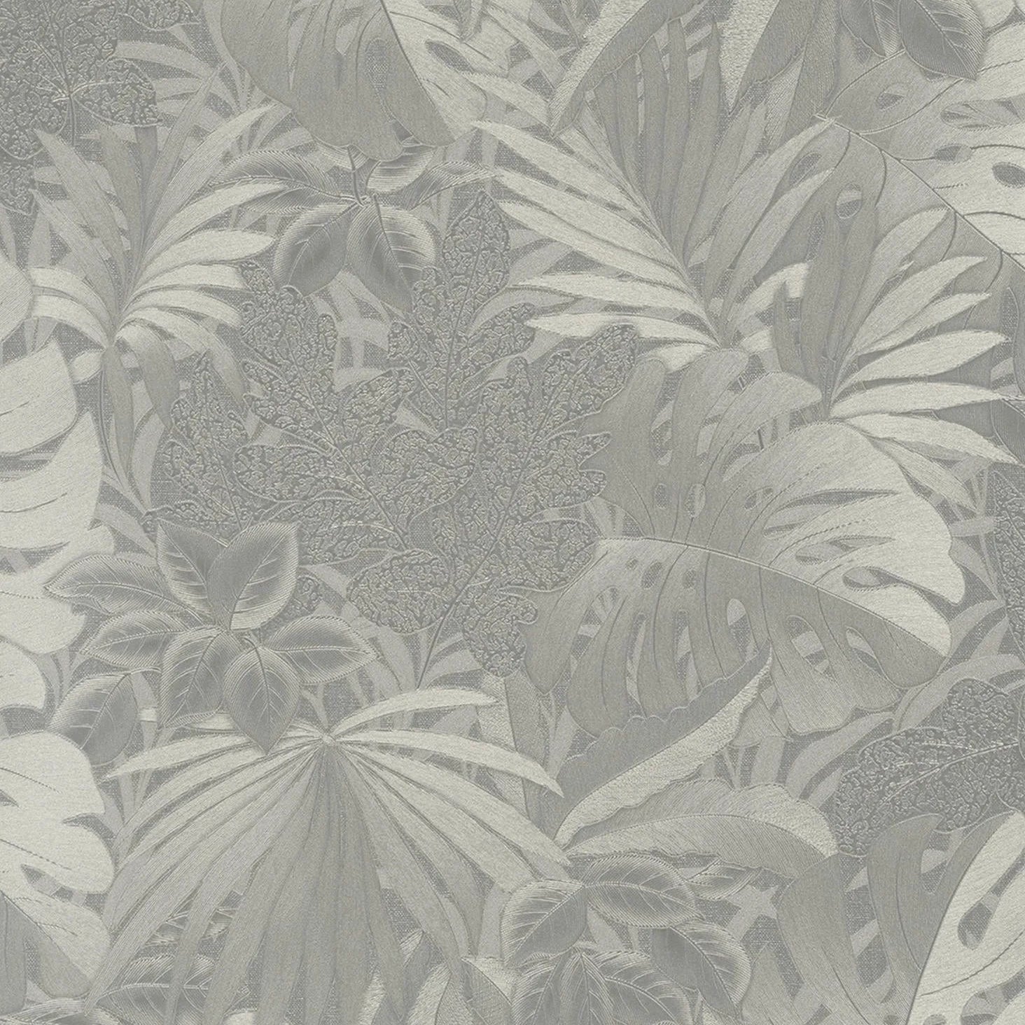 Marburg Botanica 33302 platinum grey leafy botanical wallpaper with subtle embossed texture