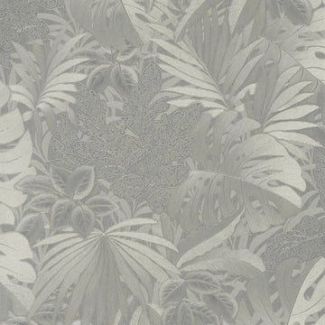 Marburg Botanica 33302 platinum grey leafy botanical wallpaper with subtle embossed texture