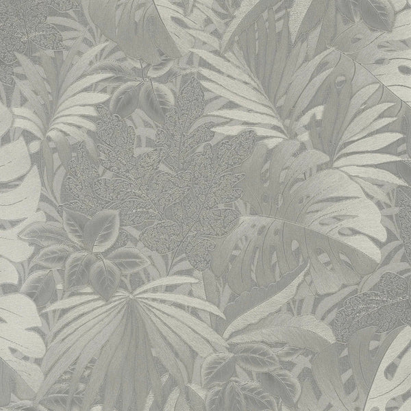 Marburg Botanica 33302 platinum grey leafy botanical wallpaper with subtle embossed texture