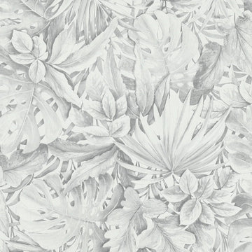 Marburg Botanica 33308 grey leafy botanical wallpaper with pencil-drawn tropical leaves