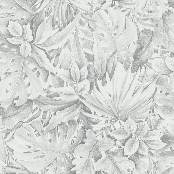 Marburg Botanica 33308 grey leafy botanical wallpaper with pencil-drawn tropical leaves