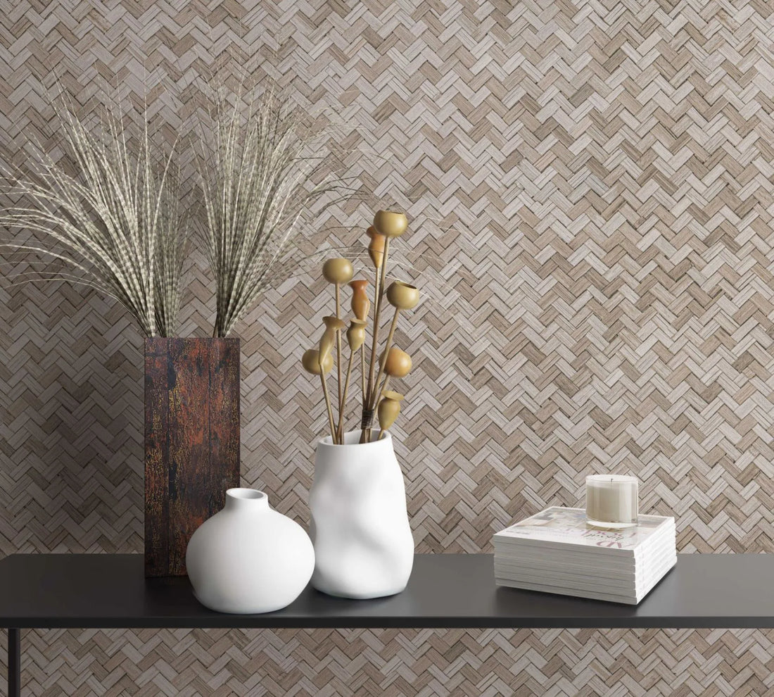 Marburg Botanica 33309 beige woven herringbone grasscloth-look geometric wallpaper