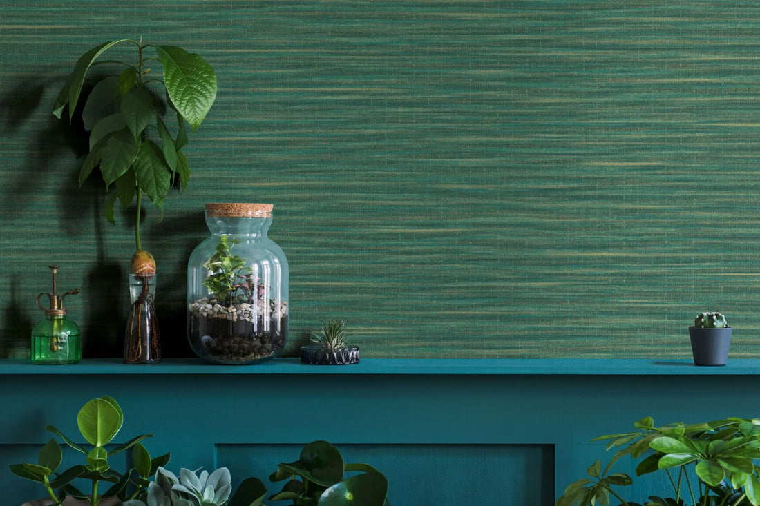 Marburg Botanica 33317 olive-green grasscloth-look textured wallpaper with horizontal strie