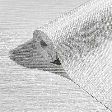 Marburg Botanica 33322 Wallpaper roll with fine gray and white horizontal textured lines shown on a matching unrolled sheet.