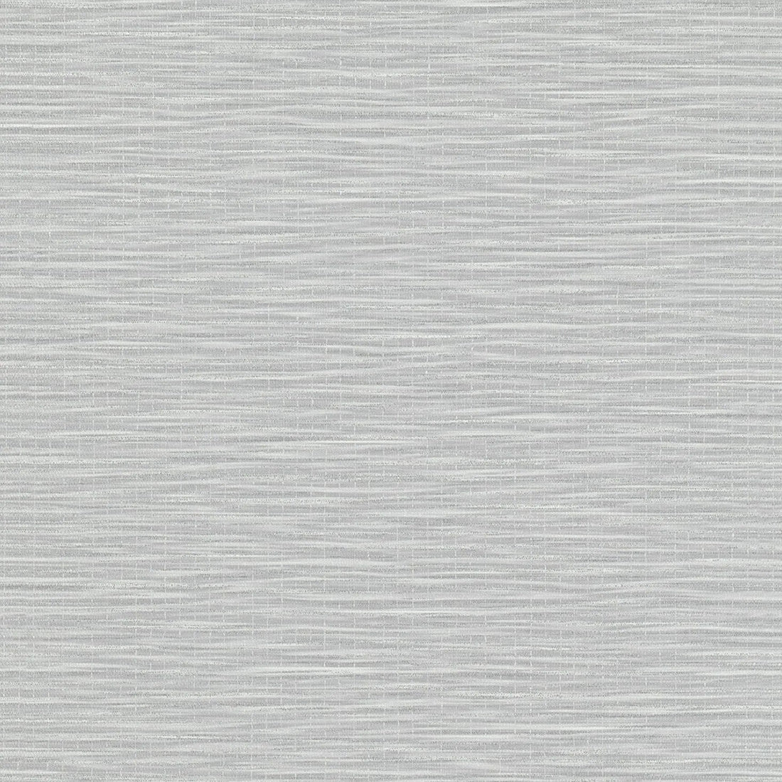Marburg Botanica 33323 Gray horizontally textured wallpaper shown behind two tall silver vases on a dark surface, with bare branches bearing small pink blossoms.