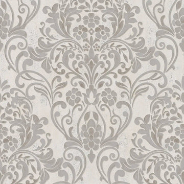 Marburg City Glam 32603 grey damask wallpaper on a light stone-look ground.