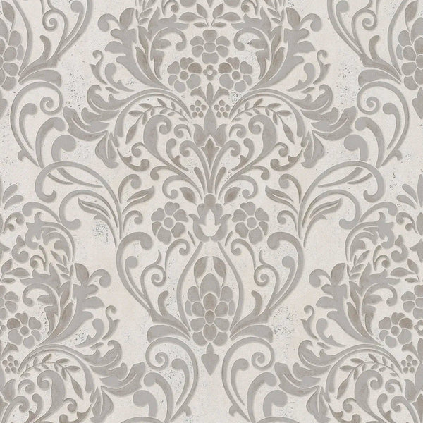 Marburg City Glam 32603 grey damask wallpaper on a light stone-look ground.