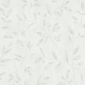 Marburg City Glam 32632 soft white wallpaper with delicate light grey vine leaves on a subtle plaster-like ground.