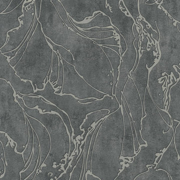 Marburg City Glow 34257 wallpaper with fluid abstract linework on a charcoal stone-like ground