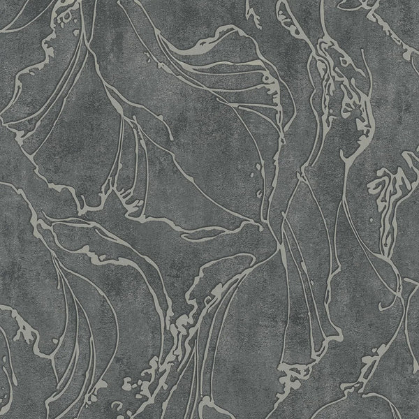 Marburg City Glow 34257 wallpaper with fluid abstract linework on a charcoal stone-like ground