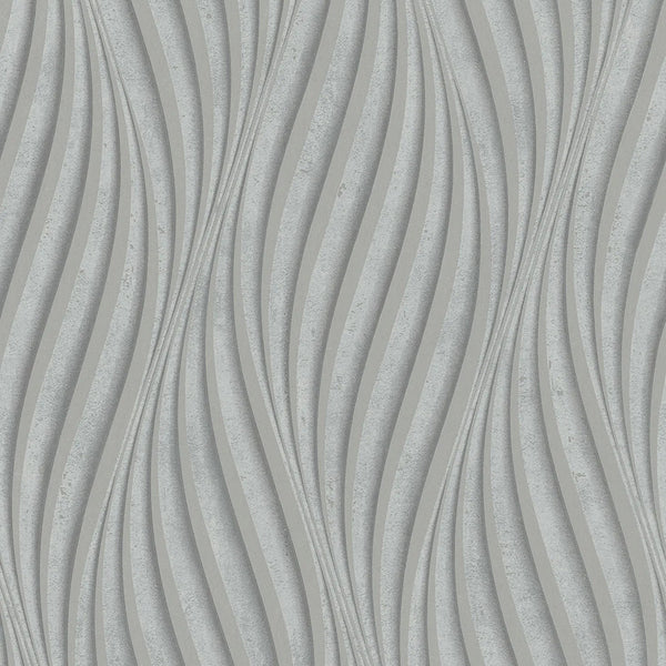 Marburg City Glow 34261 in neutral grey with undulating geometric wave stripes on a non-woven substrate