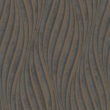 Marburg City Glow 34263 wallpaper with charcoal grey ground and copper-toned vertical wave stripes.