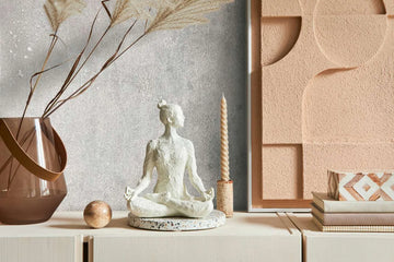 Marburg City Glow 34281 Gray textured wallpaper with a subtle mottled, plaster-like surface wallpaper shown in a styled detail.