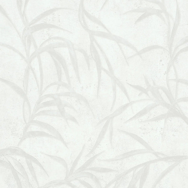 Marburg City Glow 34283 wallpaper in soft white with subtle leafy pattern over a concrete-look texture.