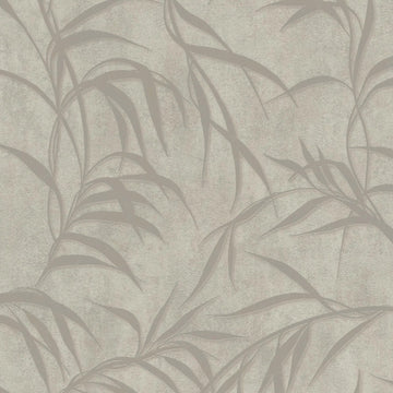 Marburg City Glow 34285 wallpaper with taupe leafy motif on warm beige concrete-look background